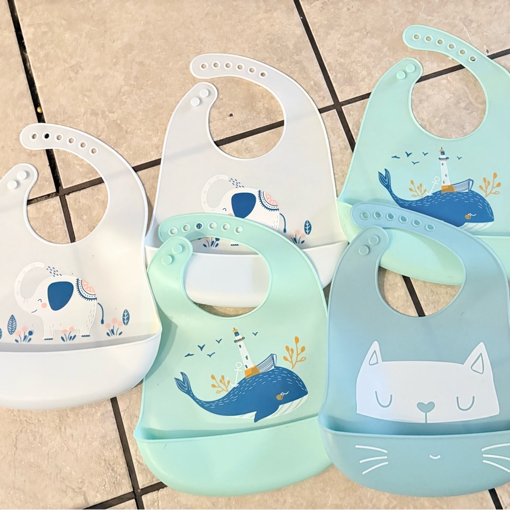 Silicone Baby Bib Set - Whale, Elephant, and Cat Designs